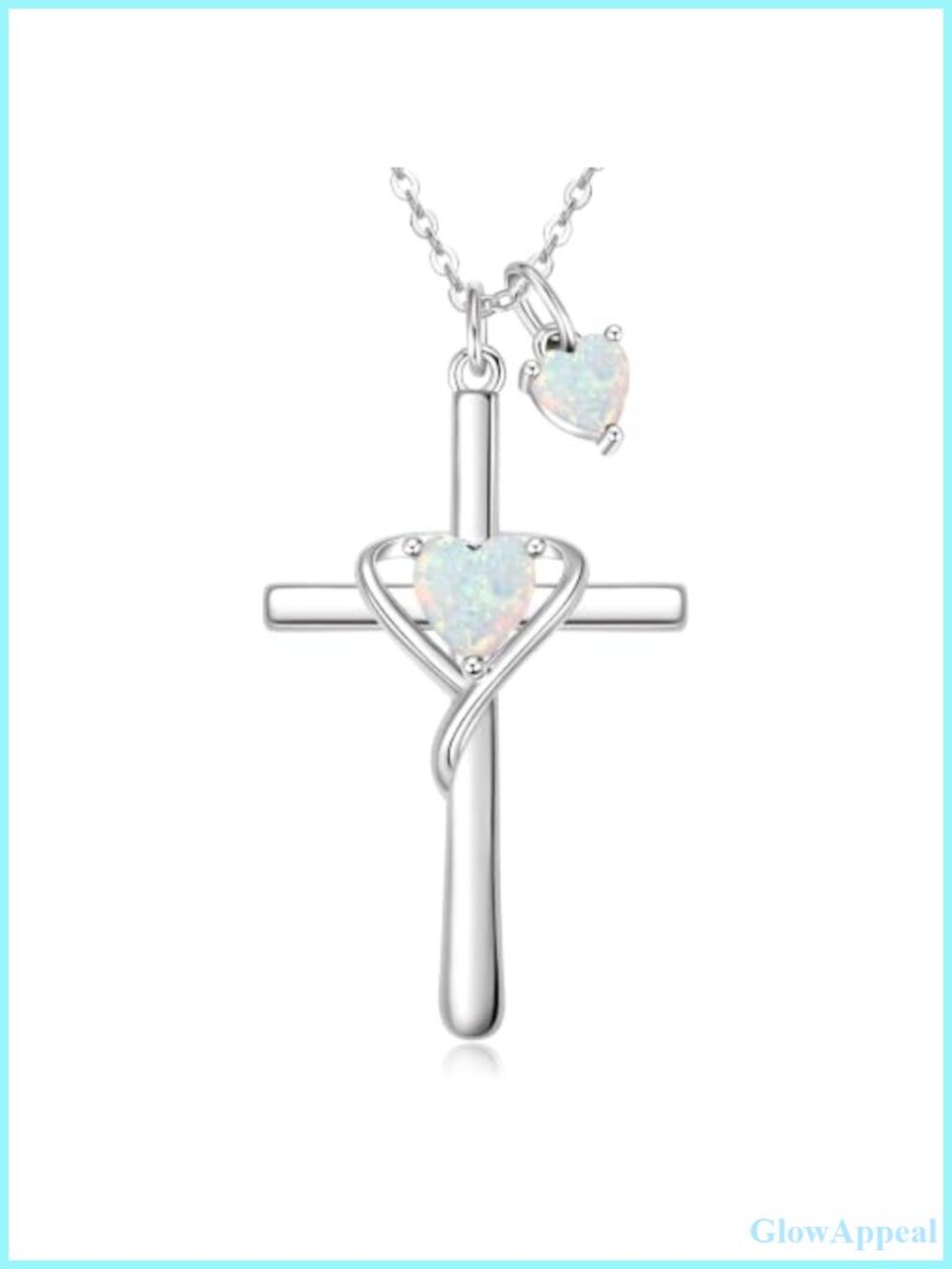 Cross Heart Double Birthstone Necklace White Gold Plated Pendant